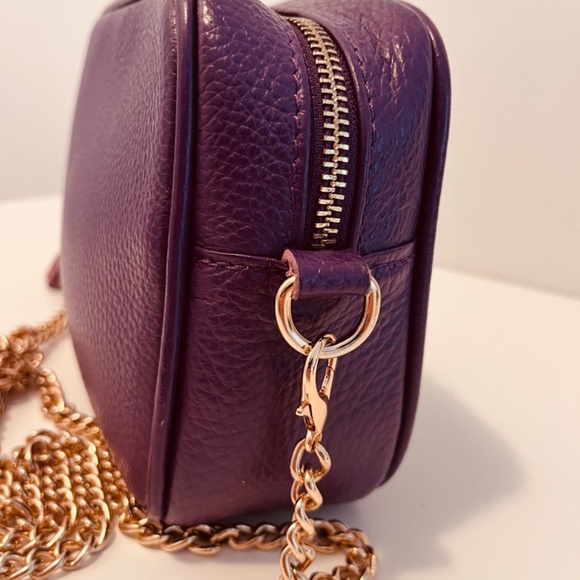 Borse In Pelle 🇮🇹 Violet Leather Chain Strap  Rectangle Tassel Crossbody Purse - Picture 5 of 10